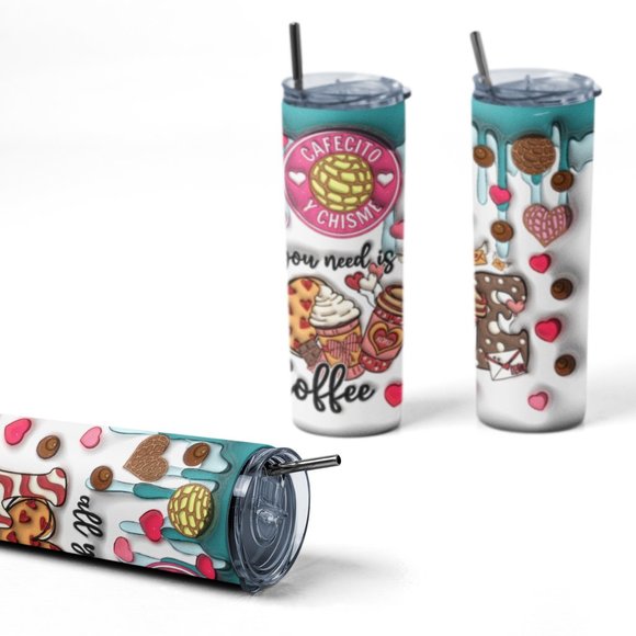 20oz Insulated Tumbler, Cafecito y Chisme, Valentine's Day - Picture 4 of 5